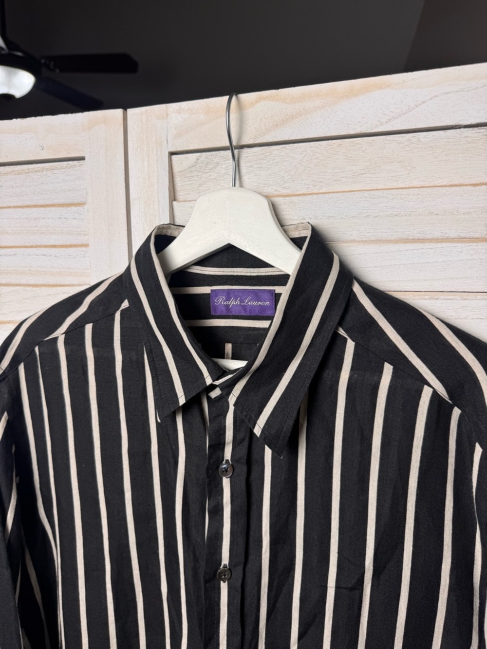 Ralph Lauren Black and White Vertical Stripe Casual Button-Down Shirt